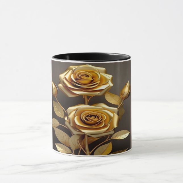 Unveiling Eternity: A Mug with Roses Dipped in Gol (Center)