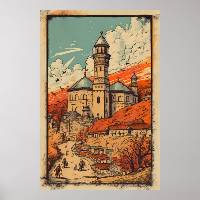 Unveiling Kosovo: A Vintage Travel Adventure Poster (Front)