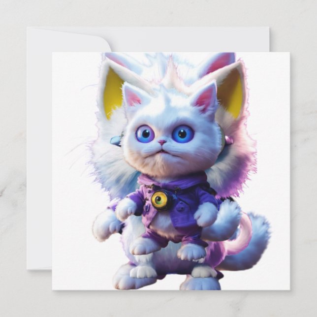 Unveiling the Enigmatic CGI White Cat Monster:  Invitation (Front)