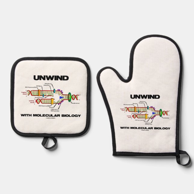 Unwind With Molecular Biology DNA Replication Oven Mitt & Pot Holder Set (Front)