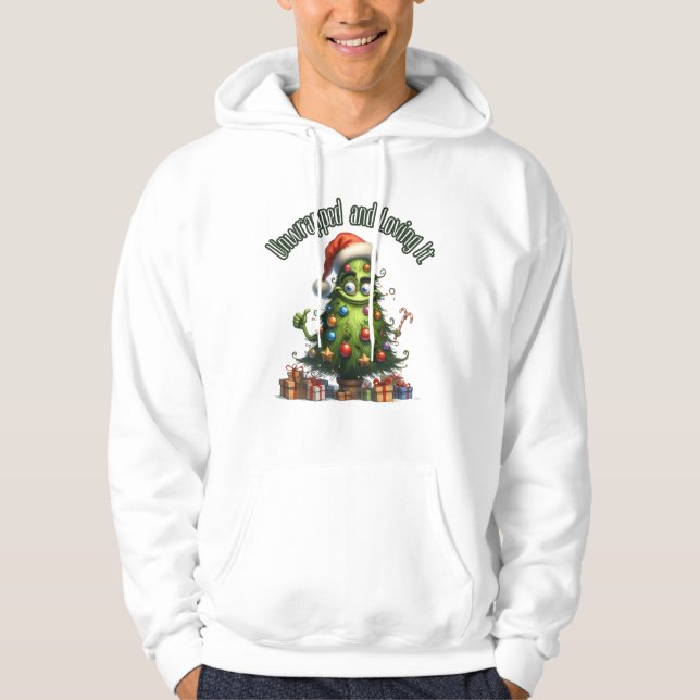 Unwrapped and Loving It - Funny Single Christmas  Hoodie (Front)