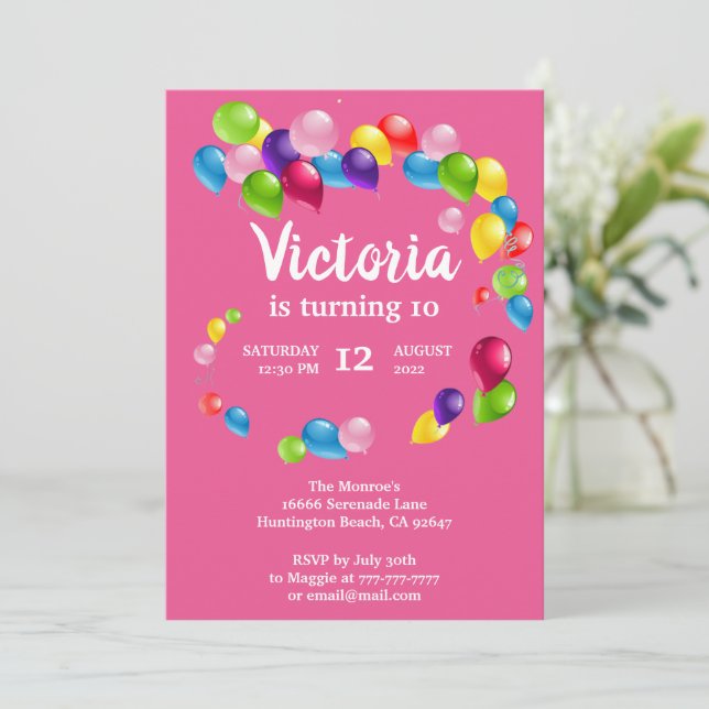 Up and Away Balloons Birthday Party Invitation (Standing Front)