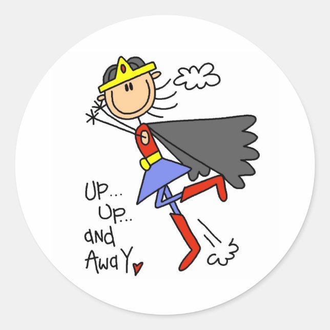 Up and Away Girl Hero Classic Round Sticker (Front)