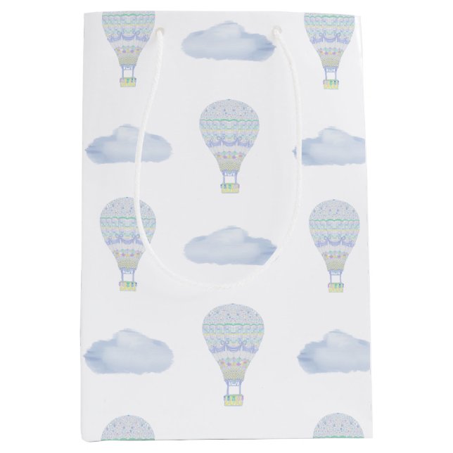 Up and Away Hot Air Balloon Baby Shower Medium Gift Bag (Front)