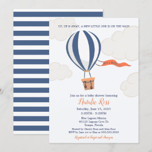 Up and Away Hot Air Balloon Boy Baby Shower Invitation