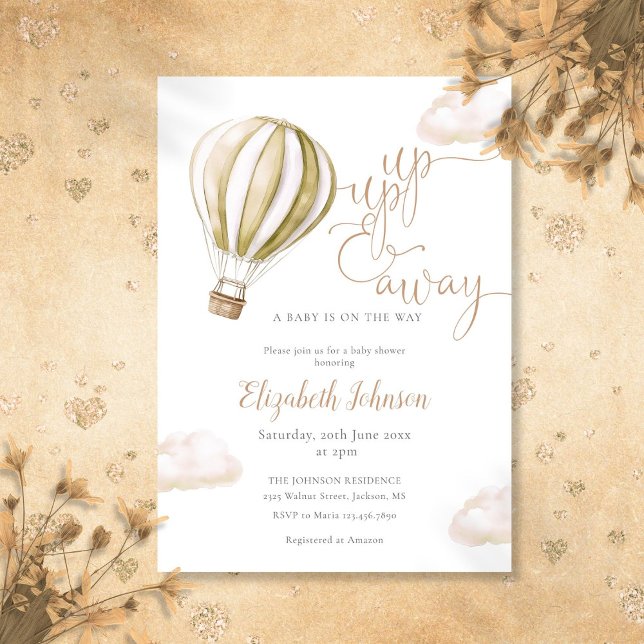 Up And Away Hot Air Balloon Neutral Baby Shower Invitation (Up And Away Hot Air Balloon Neutral Baby Shower Invitation)