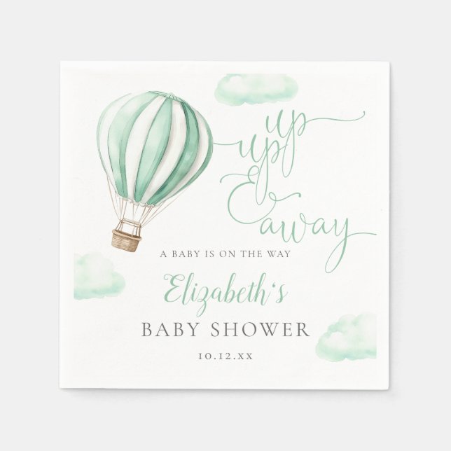 Up And Away Hot Air Balloon Neutral Baby Shower Napkin (Front)