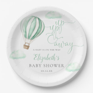 Up And Away  Hot Air Balloon Neutral Baby Shower Paper Plate