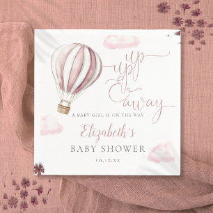 Up And Away Pink Hot Air Balloon Girl Baby Shower Napkin