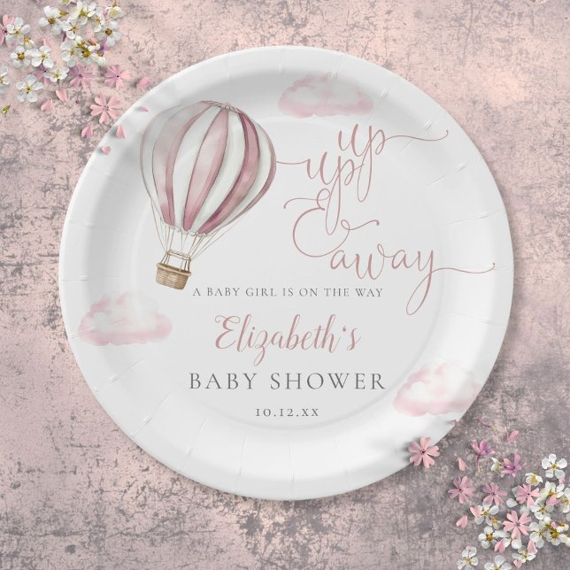 Up And Away Pink Hot Air Balloon Girl Baby Shower Paper Plate (Up And Away Pink Hot Air Balloon Girl Baby Shower Paper Plates)