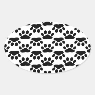 Up And Down Dog Paw Prints Oval Sticker