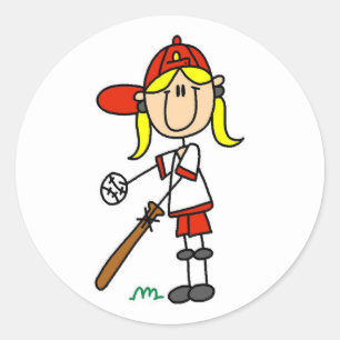 Up At Bat Girl Stick Figure Baseball Gifts Classic Round Sticker