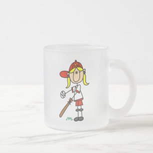 Up At Bat Girl Stick Figure Baseball Gifts Frosted Glass Coffee Mug