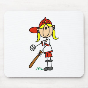 Up At Bat Girl Stick Figure Baseball Gifts Mouse Mat