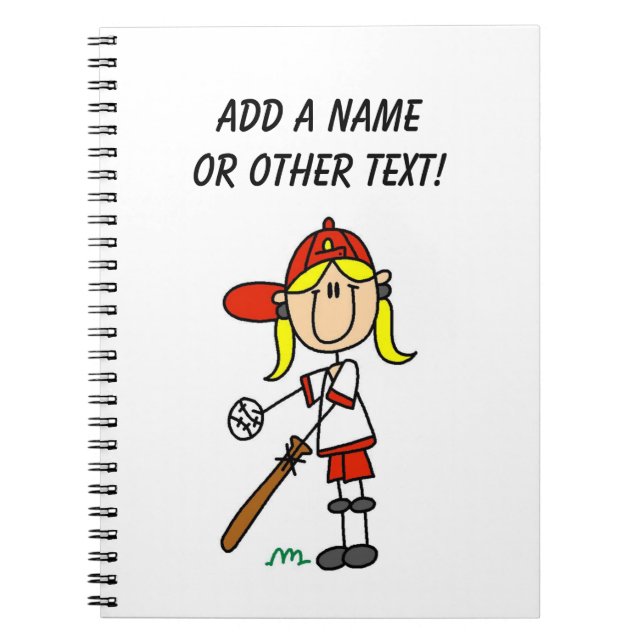 Up At Bat Girl Stick Figure Baseball Gifts Notebook (Front)