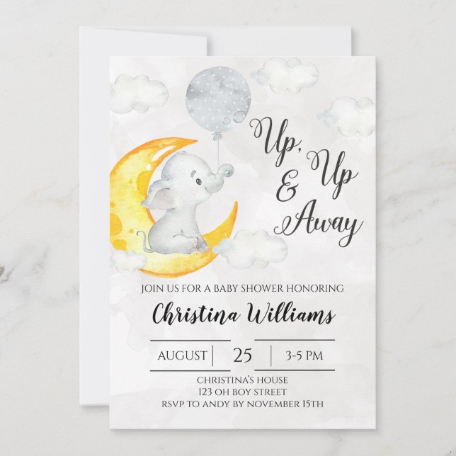 Up & Away Little One Grey Neutral Baby Shower Invitation (Front)