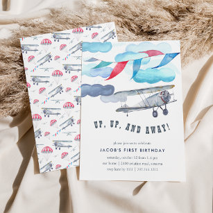 Up & Away   Vintage Aeroplane Birthday Party Invit Invitation
