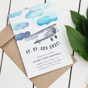 Up & Away   Vintage Airplane Birthday Party Invite