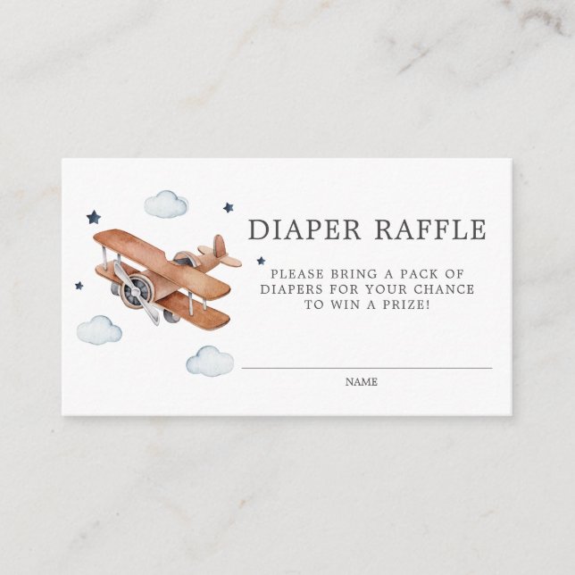 Up & Away Watercolor Aeroplane Diaper Raffle  Enclosure Card (Front)