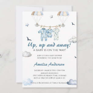 Up & Away whimsical Hot Air Balloon Baby Shower Invitation