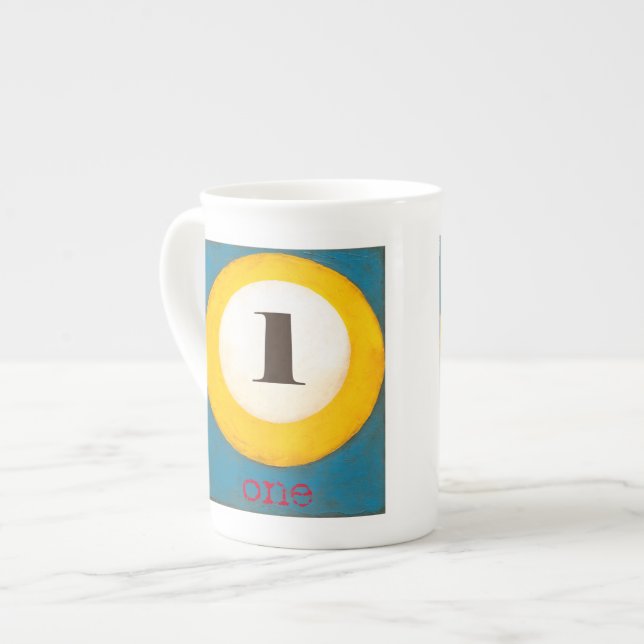 Up Close Painting of Number One Pool Ball Bone China Mug (Front Left)