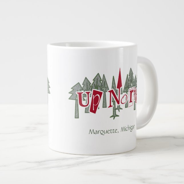 Up North in Green and Red Tree Custom Jumbo Mug (Front Right)