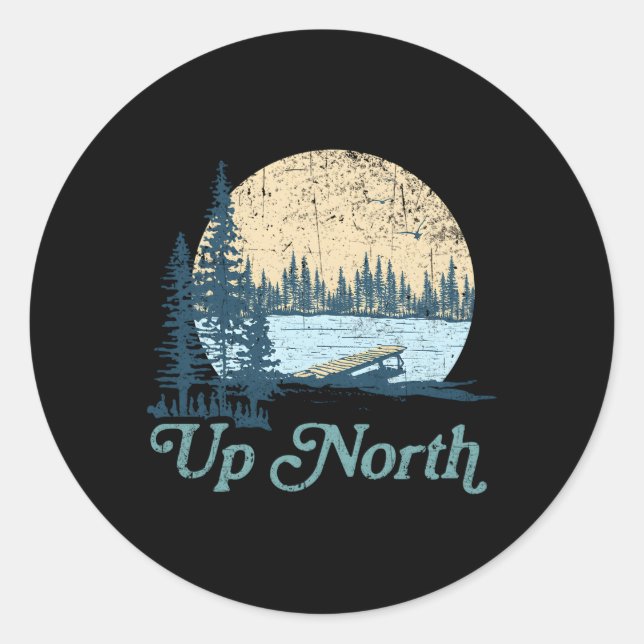 Up North Lake E Tree Cabin Classic Round Sticker (Front)