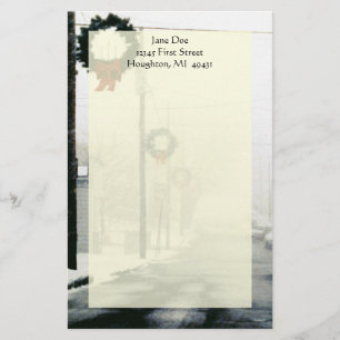 Up North Winter Streets Wreath Snow Stationery