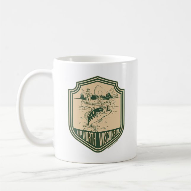 Up North Wisconsin Fishing Badge Coffee Mug (Left)