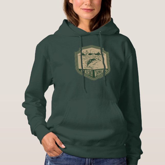 Up North Wisconsin Fishing Badge Hoodie (Front)