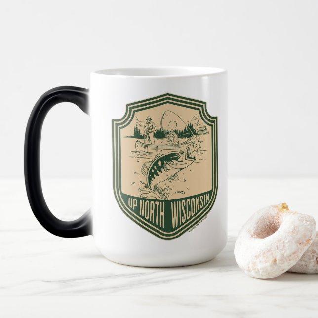 Up North Wisconsin Fishing Badge Magic Mug (With Donut)