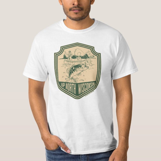 Up North Wisconsin Fishing Badge T-Shirt (Front)