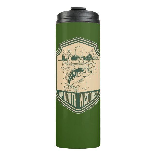 Up North Wisconsin Fishing Badge Thermal Tumbler (Front)
