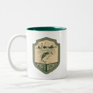 Up North Wisconsin Fishing Badge Two-Tone Coffee Mug