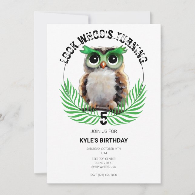 Up Owl Night Long Birthday Party Invitation (Front)