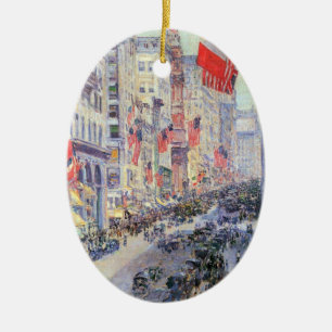 Up the Avenue from 34th Street, May 1917 by Hassam Ceramic Tree Decoration