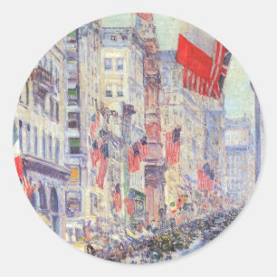 Up the Avenue from 34th Street, May 1917 by Hassam Classic Round Sticker