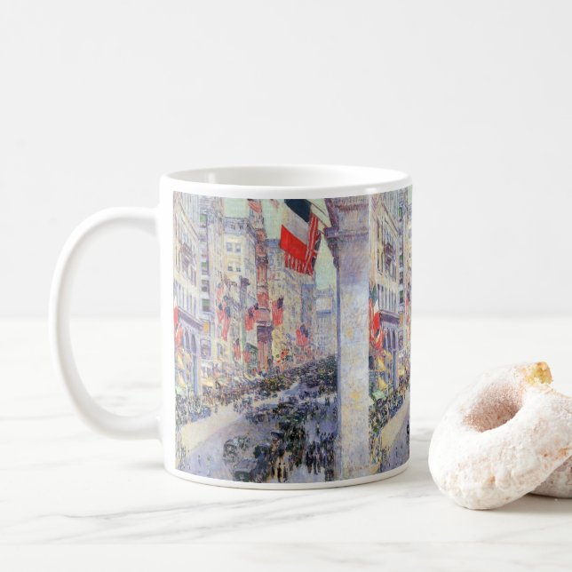 Up the Avenue from 34th Street, May 1917 by Hassam Coffee Mug (With Donut)