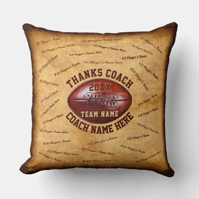Up to 30 Player's Names Gifts for Football Coaches Cushion (Front)