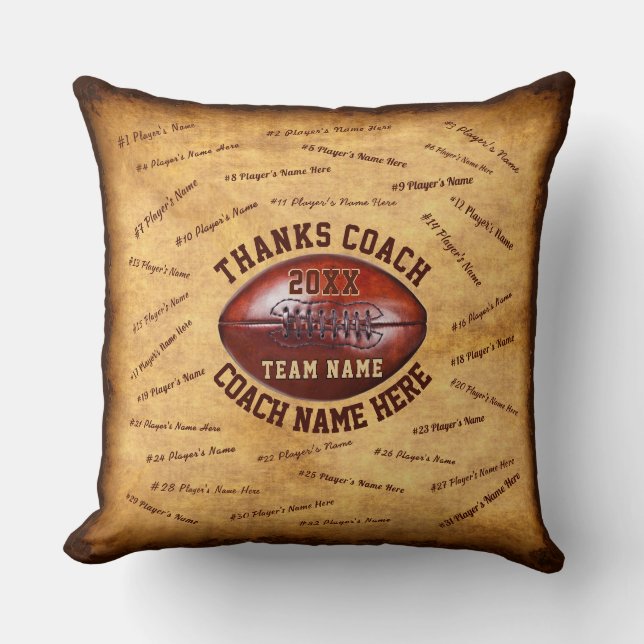 Up to 32 Player's Names Football Coach Gift Ideas Cushion (Front)