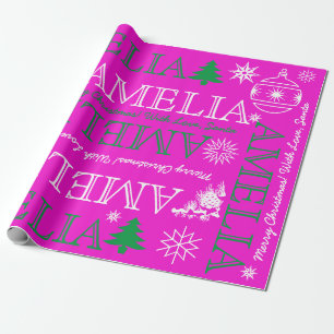Up to 6 Letters Name or Text Hot Pink Christmas Wrapping Paper