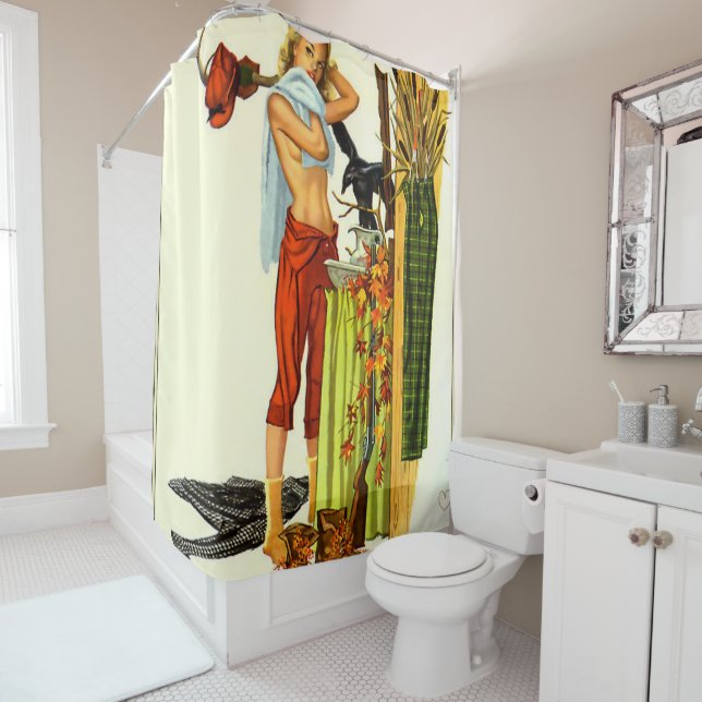 Up To Camp Pin Up Shower Curtain (In Situ)
