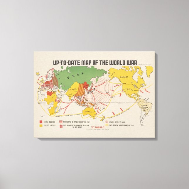 Up-to-date map of the world war (1942) canvas print (Front)