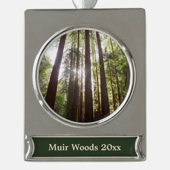 Up to Redwoods in the Morning Silver Plated Banner Ornament (Front)