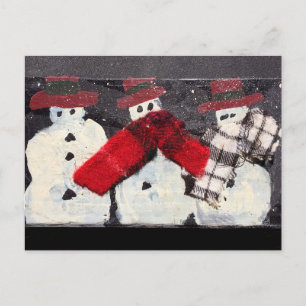 "UP to SNOW GOOD"  folk art snowmen postcard