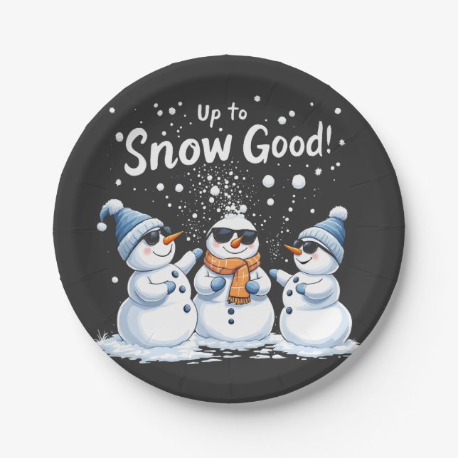 Up to Snow Good Funny Snowman Christmas  Paper Plate (Front)