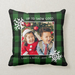 Up to Snow Good Green Photo Holiday Cushion