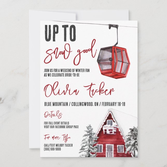 Up to SNOW Good! Ski, Winter Fun, Bachelorette Invitation (Front)