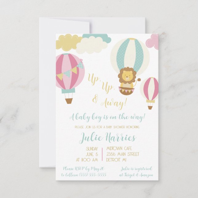 Up, Up, and Away!  A baby boy is on the way! Invitation (Front)