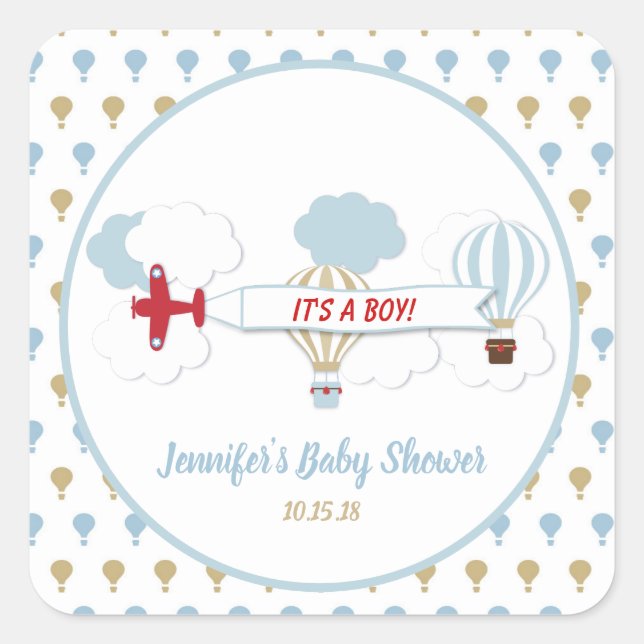 Up Up and Away/ Aeroplane Baby Shower Stickers (Front)